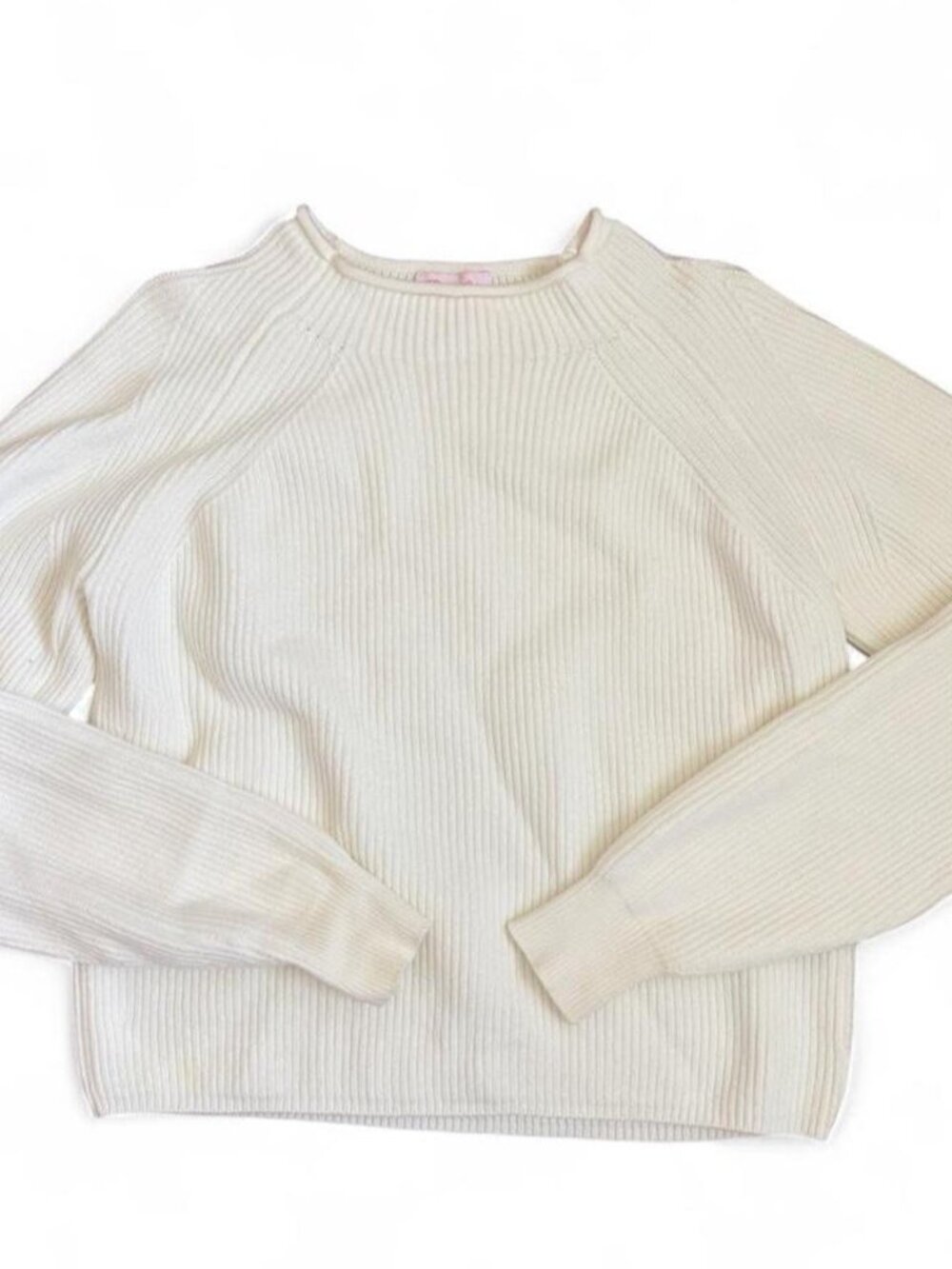 Pink Lily White Ribbed Knit Sweat Size Small